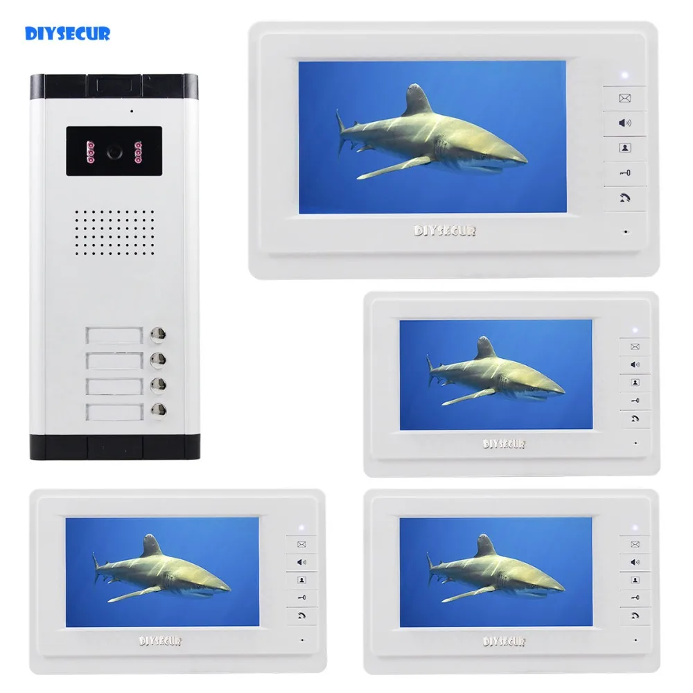 DIYSECUR 7\ Apartment Video Door Phone Audio Video Intercom Entry System Waterproof IR Night Vision 700TVL Camera for 4 Families DIYSECUR 7\ Apartment Video Door Phone Audio Video Intercom Entry System Waterproof IR Night Vision 700TVL Camera for 4 Families