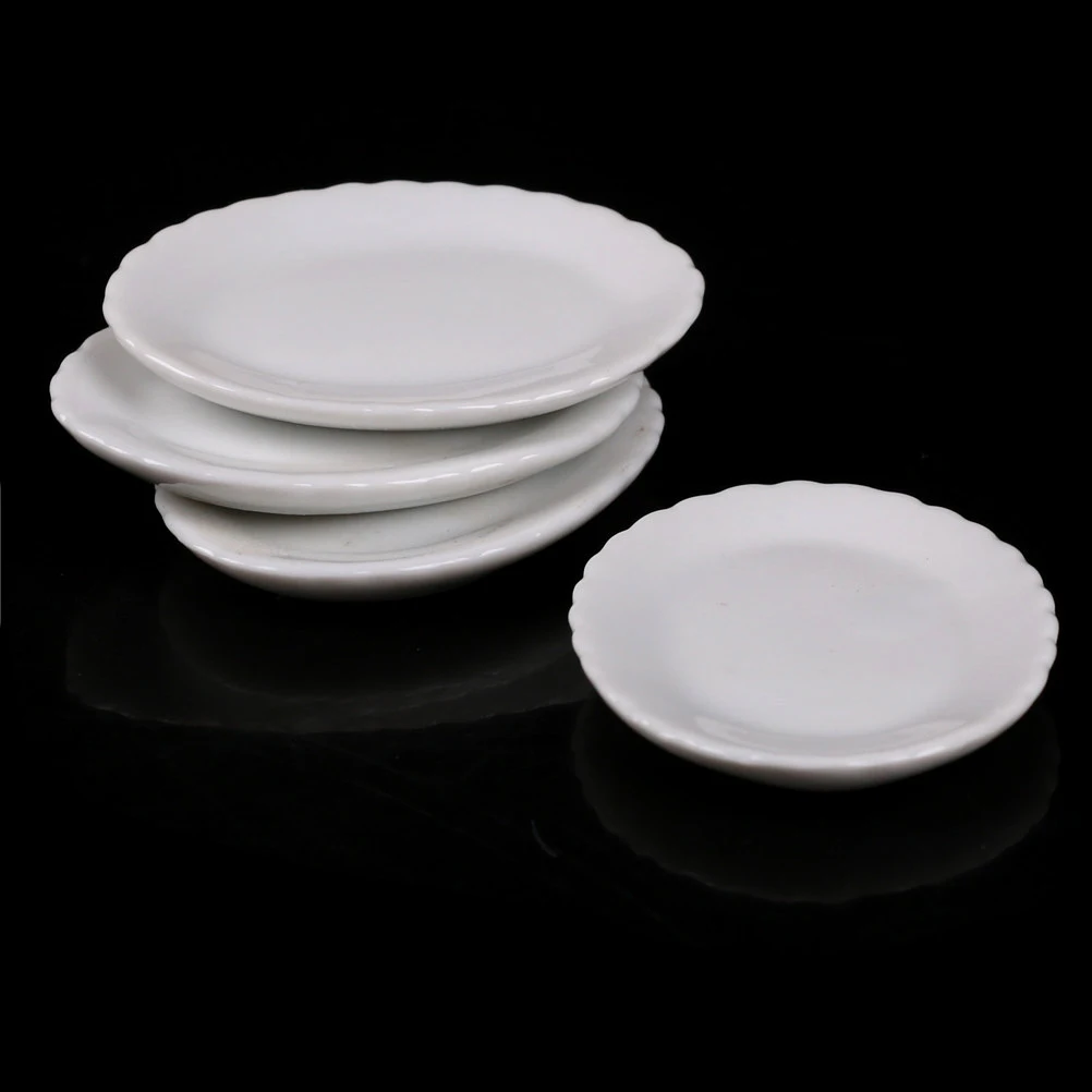 Creative Gift 1 pcs Dollhouse Miniature White Ceramics Dish Plate 1/6 1
