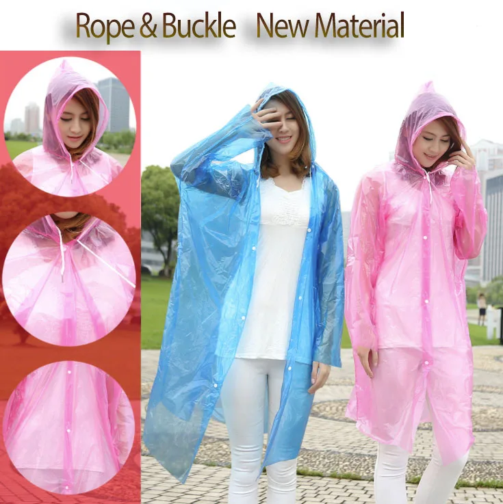 

Disposable Raincoat Upgrade Thicken Cheap Rainwear Rain Suit Universal Long Suit for Tour Climbing Hiking Transparent Clear Rope