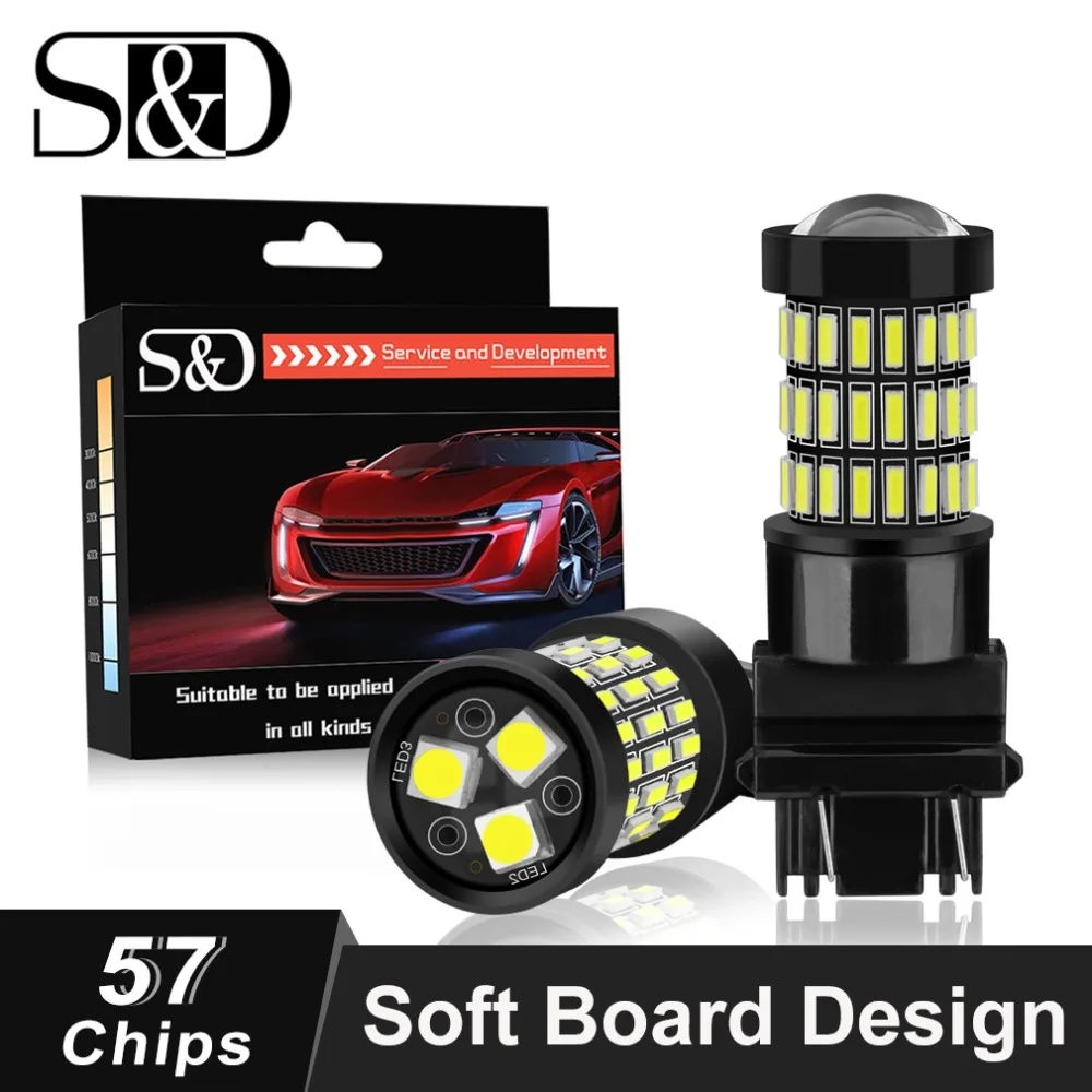

S&D 2pcs 3156 3157 P27/7W LED Bulbs T25 LED 12V Car Lights Brake Reverse Bulb Tail Turn Signal Lamp 1200LM White Red Amber Auto