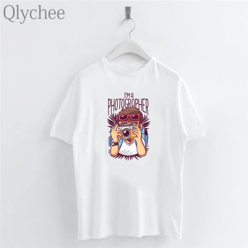 

Qlychee Harajuku Letter Pattern Photographer Print Female T Shirts Top Tees O-Neck Short Sleeve Summer Women T-shirts T Shirt