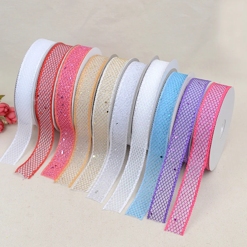 

New Webbing Dusting Double Mesh Yarn Belt Clothing Webbing Ribbon Bow Cake Gift Box Ribbon Spot Wholesale Width For 2.5cm
