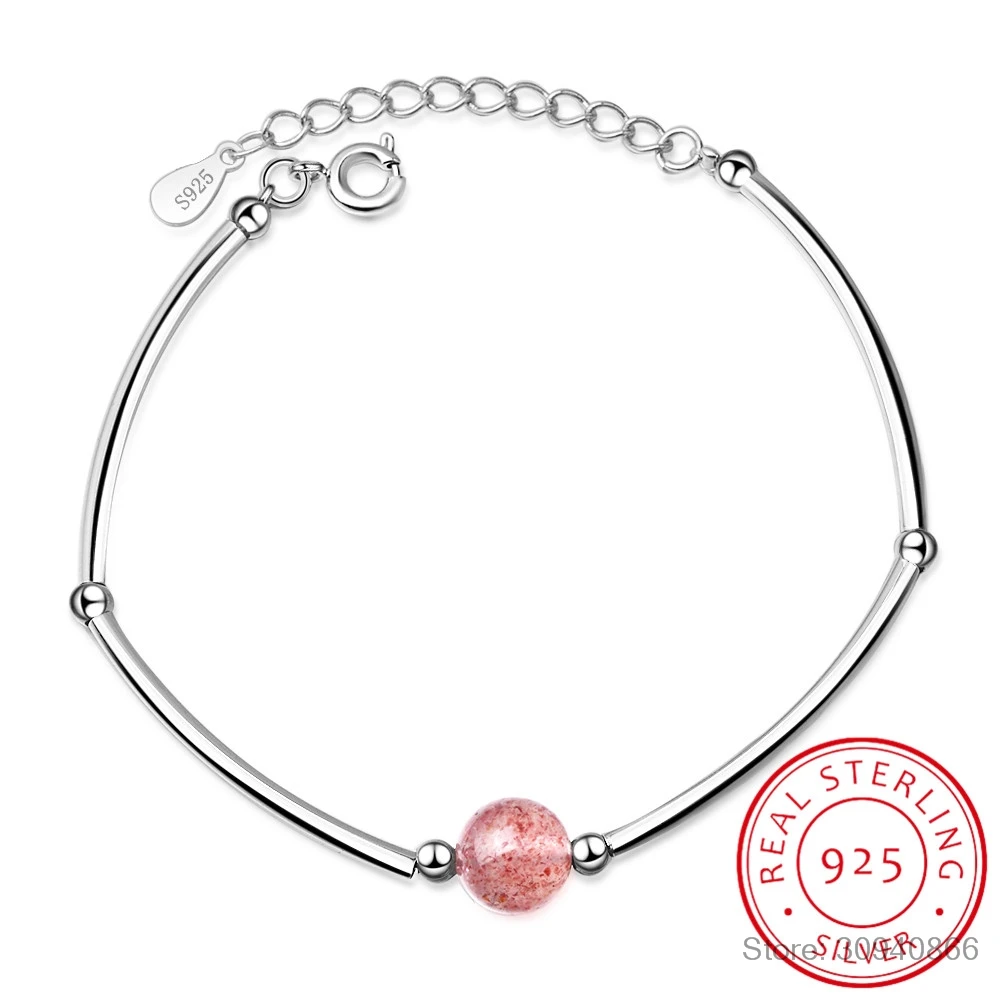 

Real 925 Sterling Silver Beads Chain Strawberry Crystal New Bracelet For Women Gothic Fine Jewelry Accessories