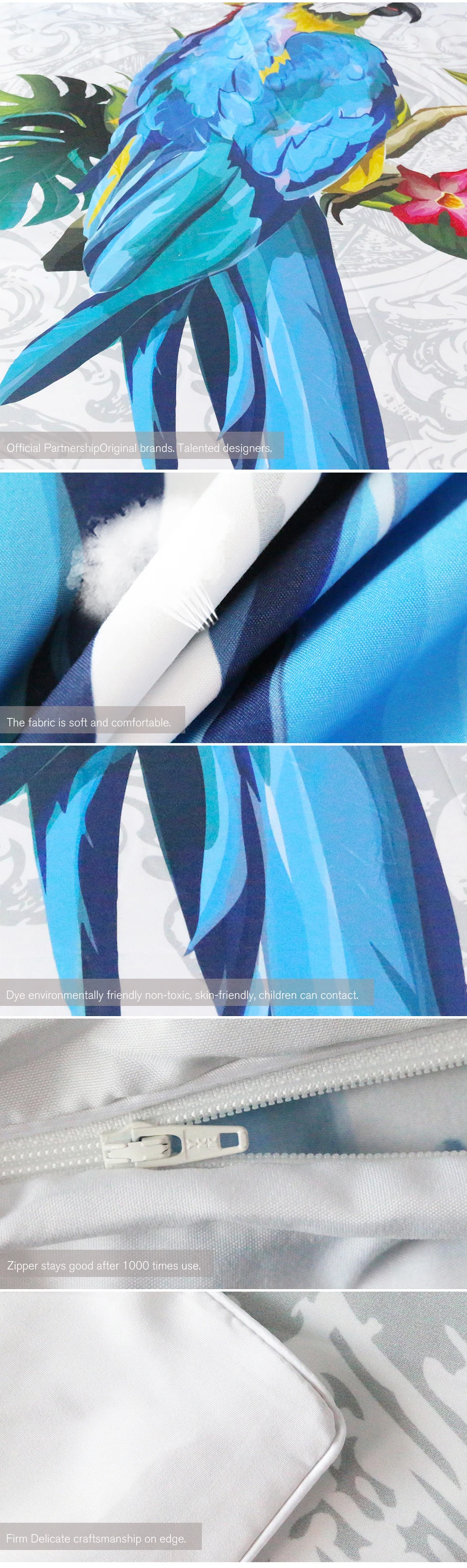 Постельные принадлежности Outlet Ара Книги по искусству Набор пододеяльников для пуховых одеял комплект из 3 предметов птица ипомеях 3D Vivid животных печати Постельное белье из микрофибры постельное белье
