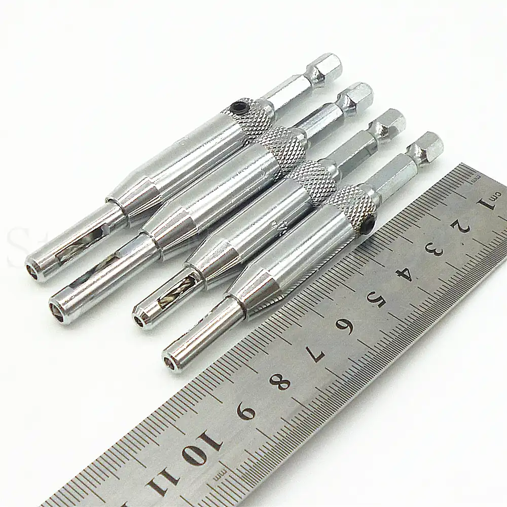 4PCS Self Centering Hinge Drill Bits Set Door Cabinet Pilot Holes HSS Hex