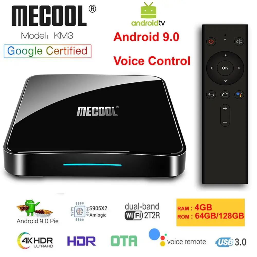 KM3 A tv Google Сертифицированный Android 9 0 Smart Box Amlogic S905X2 голосовой пульт LPDDR4 4 Гб 128 5 г