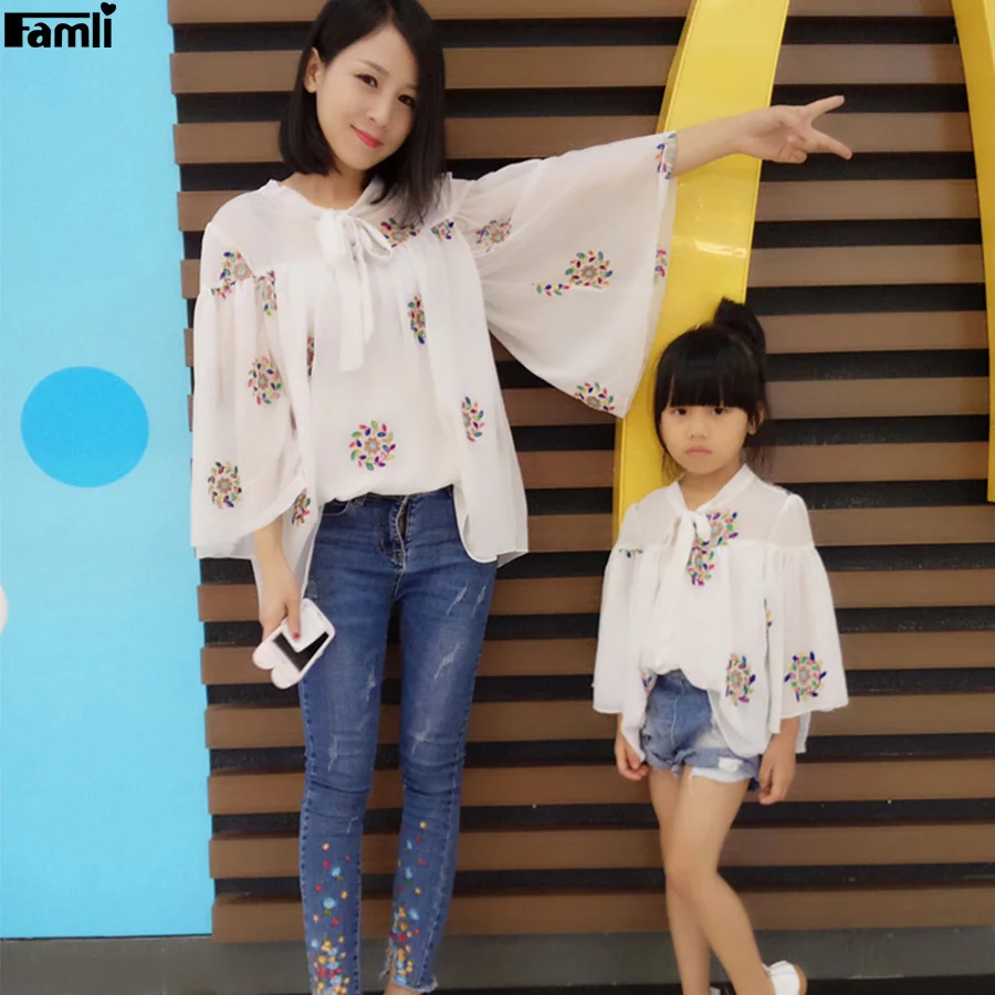 

Famli 1pc Mother Daughter Matching Printed Blouse Family Mom Baby Kids Twinning Spring Fall Full Sleeve Shirt Dress