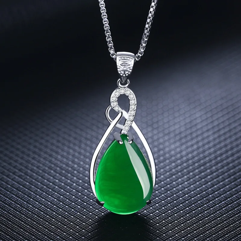 

Fashion Women's Silver Necklace Pendants Chalcedony Gemstone Pendant Vintage Long Chain Necklace Crystal Fine Jewelry