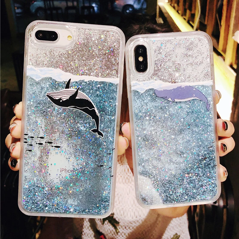 

Glitter Quicksand dolphin TPU Phone Case For Iphone 11 pro max XS MAX XR 8 7 Plus Cover For Samsung note10 pro S8 S9 Cases