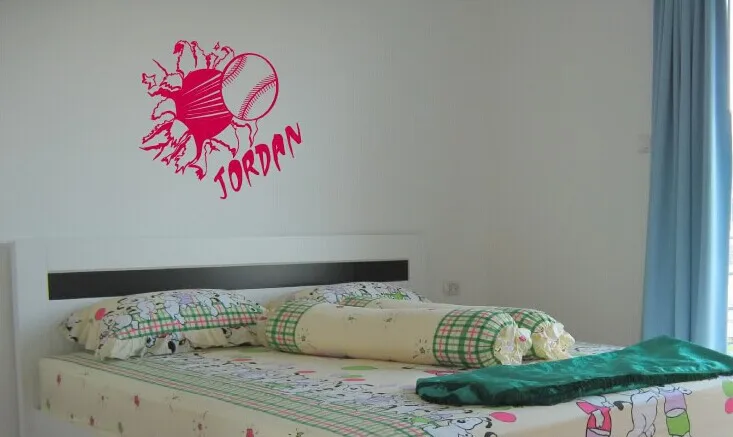 Family Stickers Personalized Name Sticker Decor Flying Softball - Vinyl Wall Art Decal