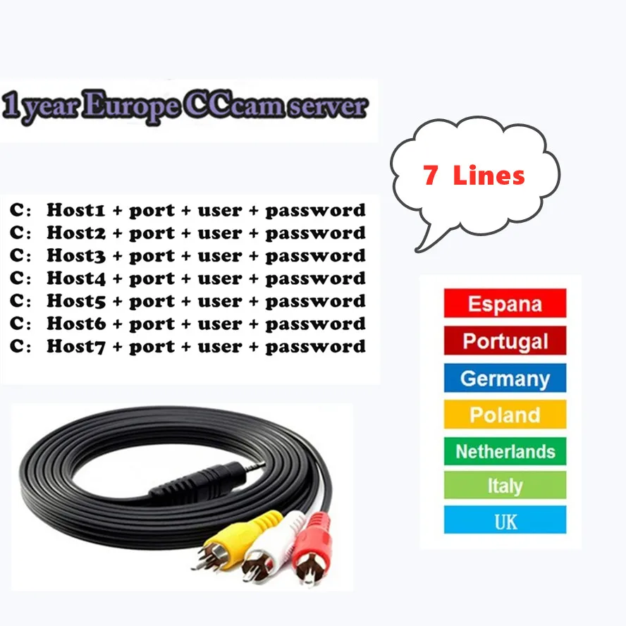 

HD cccam 7 Lines for 1 year Europe Free Satellite ccam Account Share Sever Italy/Spain/Hungary/Germany IKS 1year TV AV Cable