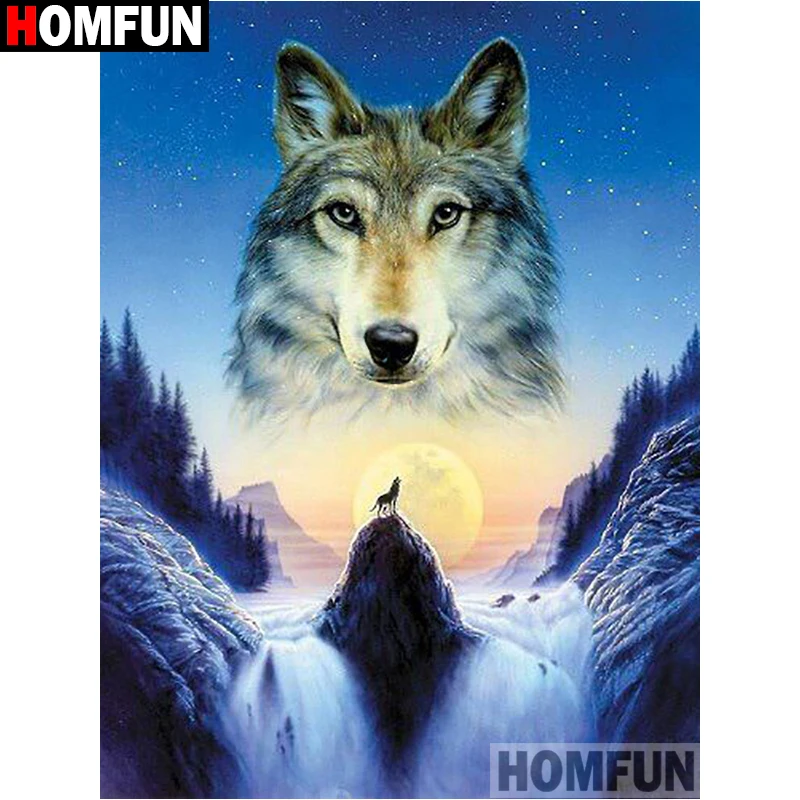 Алмазная 5D картина HOMFUN волчий пейзаж вышивка крестиком квадратная/круглая