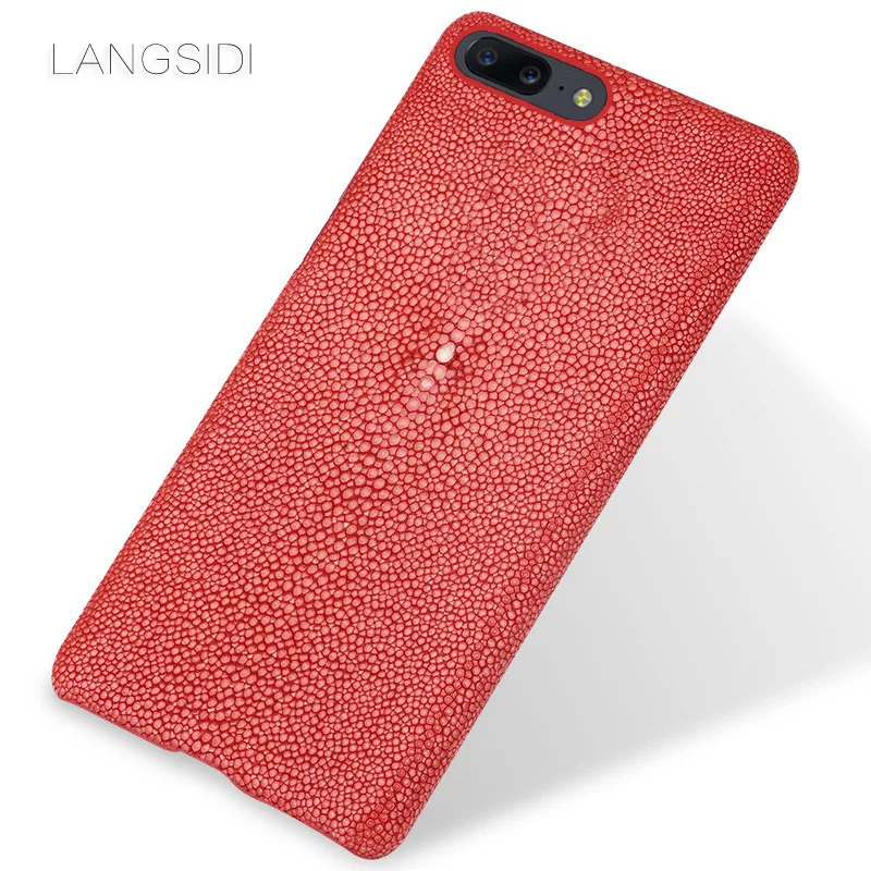 

Natural Stingray Leather brand phone case pearl fish half a pack of phone case For OnePlus 5 5t phone case For OnePlus 6 6T