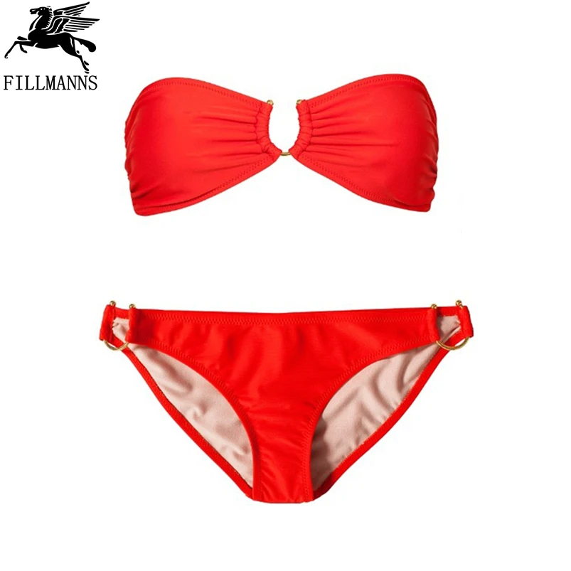 

2017 Vintage Sexy Ruffled Bandeau Biquini Thong Strappy solid color Swimsuit Halter Swim Wear Bathing Suit Swimwear Women Bikini