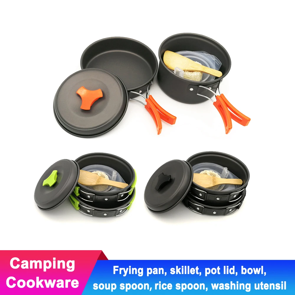 

6pcs/set Outdoor Foldable Camping Cookware Portable Picnic BBQ Ultra-light Tableware Marching Pot Frying Pan Skillet Bowl Spoon