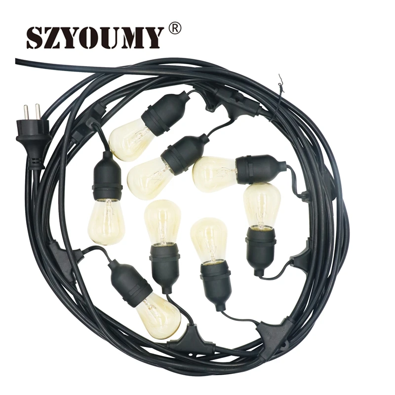

SZYOUMY High Quality 15M Outdoor Weatherproof Commercial Christmas Party Decor String Lights With 15pcsS14 E27 Clear Bulbs