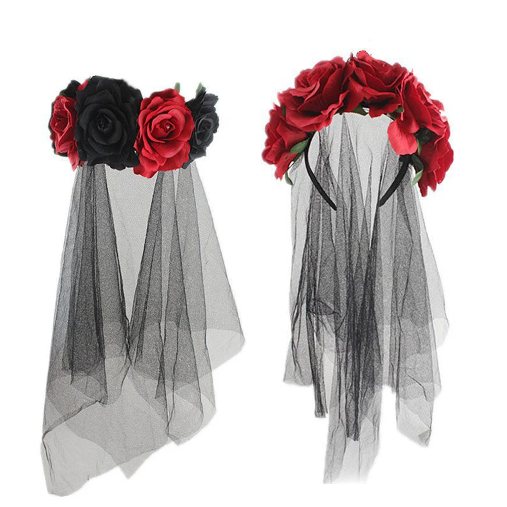 

1pc Dress Up Headband Halloween Rose Decor Veil Makeup Veil For Festival Carnival Party