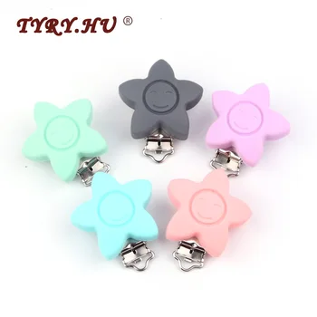 

TYRY.HU 10Pc Star Shape Pacifier Clips Baby Teething Foog Grade Silicone Teether Chain Accessories DIY Jewelry Bracelet Crib Toy