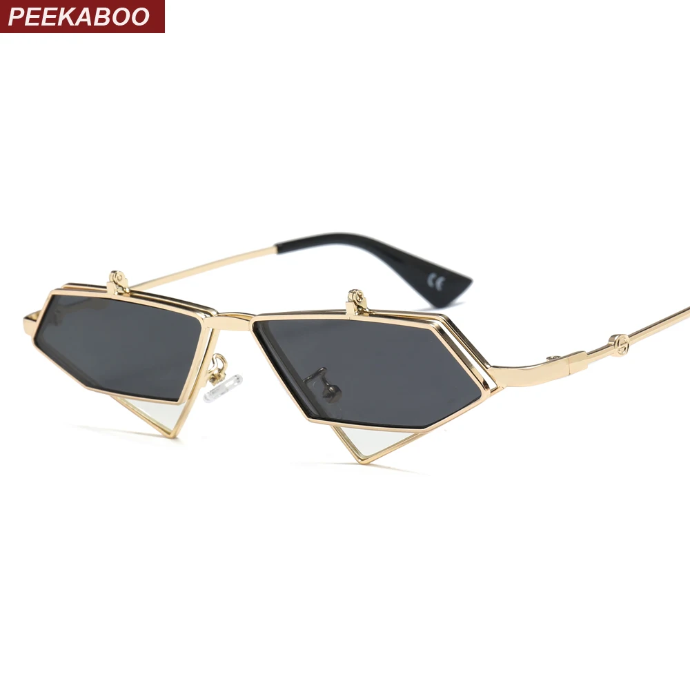Солнцезащитные очки Peekaboo золотого цвета в стиле стимпанк, Мужские Винтажные Солнцезащитные очки в Красной металлической оправе, треугольные солнцезащитные очки для женщин uv400