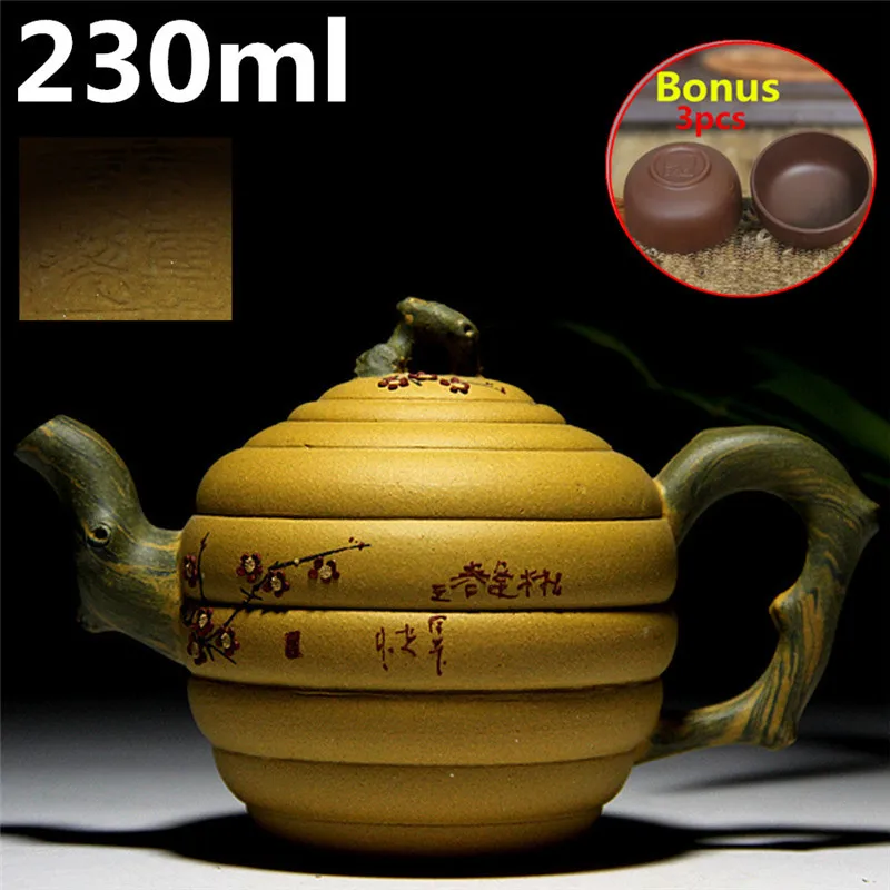 

Handmade Porcelain Teapots 230ml Zisha Teapot Tea Pot Ceramic Yixing Tea Set Bonus 3 Tea Cups Kettle Chinese Famous Cups