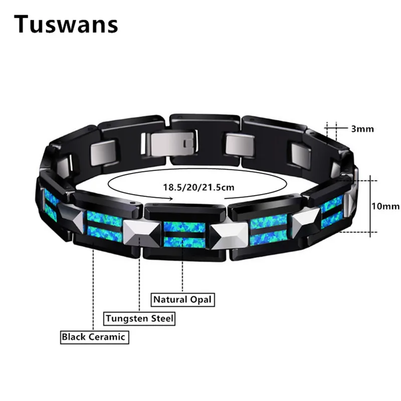 Роскошный натуральный опал, Вольфрамовая сталь, черный керамический браслет, браслет для женщин и мужчин, модный очаровательный браслет, homme femme, ювелирное изделие