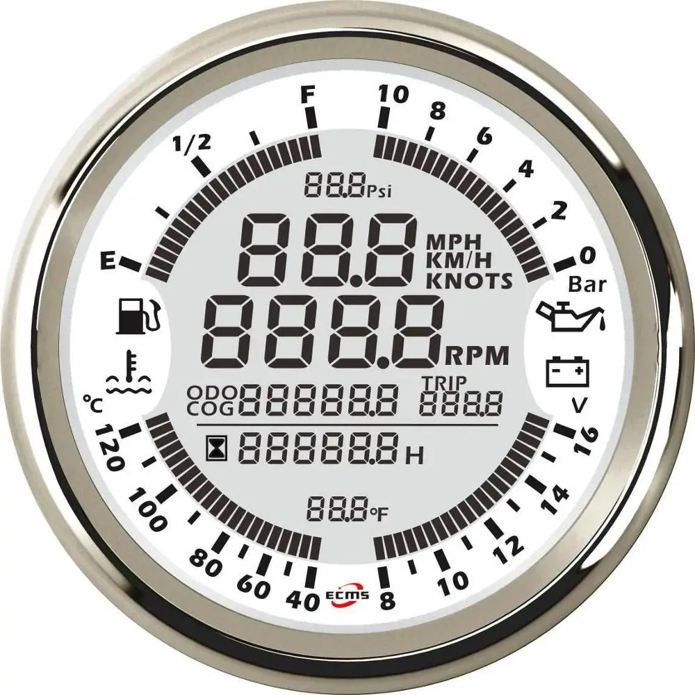 Морской лодка цифровой gps Спидометр Тахометр 6in1 многофункциональный прибор 18-32 В 10Bar 85 мм 7 цветов 316L ободок - Цвет: Chrome bezel with wh