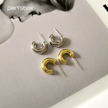 Peri'sBox 14mm Thick Mini Hoop Earrings for Women Chunky Gold Tiny Plain Hoops Little Earring Minimalist Everyday Earrings