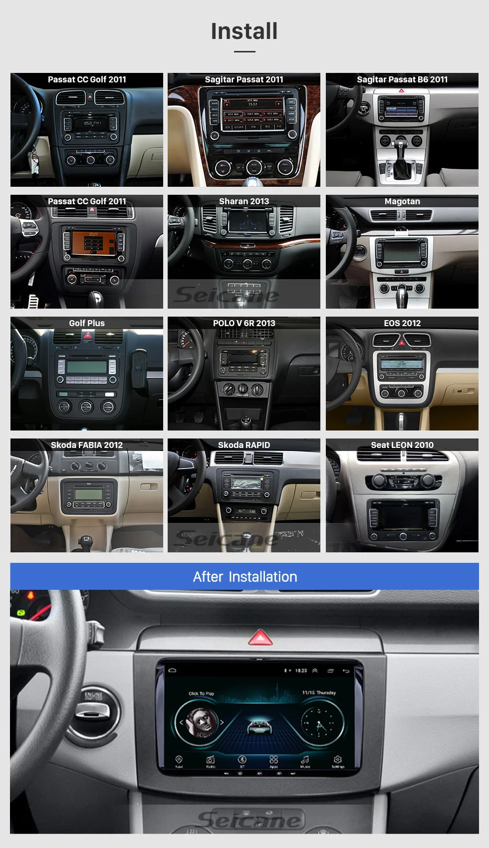 Multimídia para vw Seicane Multimídia Automotivo 32 Gbram Player - Volkswagen Golf Polo Tiguan Passat b7 b6 Seat Leon Skoda Octavia Rádio Gps Kit 2gb 7 player multimídia, para vw volkswagen golf, polo,