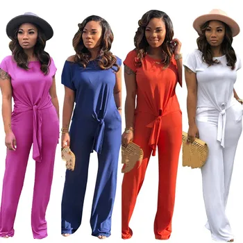 

2019 Plus Size Women 2 Piece Set Loose Casual Short Sleeve Bow Tie Knitting Tops Long Pant Suit