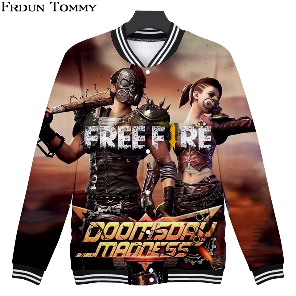 

Frdun Tommy 3D Free Fire Baseball Jacket Kpop New Style Casual Soft V-neck Keep Warm College Style Plus Size Jacket