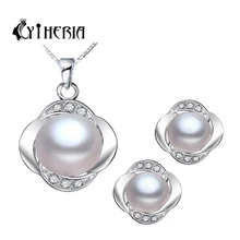 CYTHERIA esterlina 925 joyería de plata del pendiente/collar de la joyería de la perla para las mujeres de plata de ley-con sistemas de la joyería caja de regalo