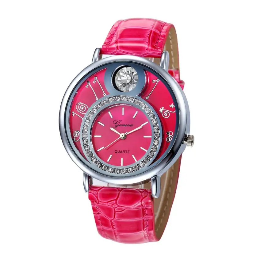 

2017 NEW Women Design Dial Leather Band Analog Geneva Quartz Wrist Watch L833