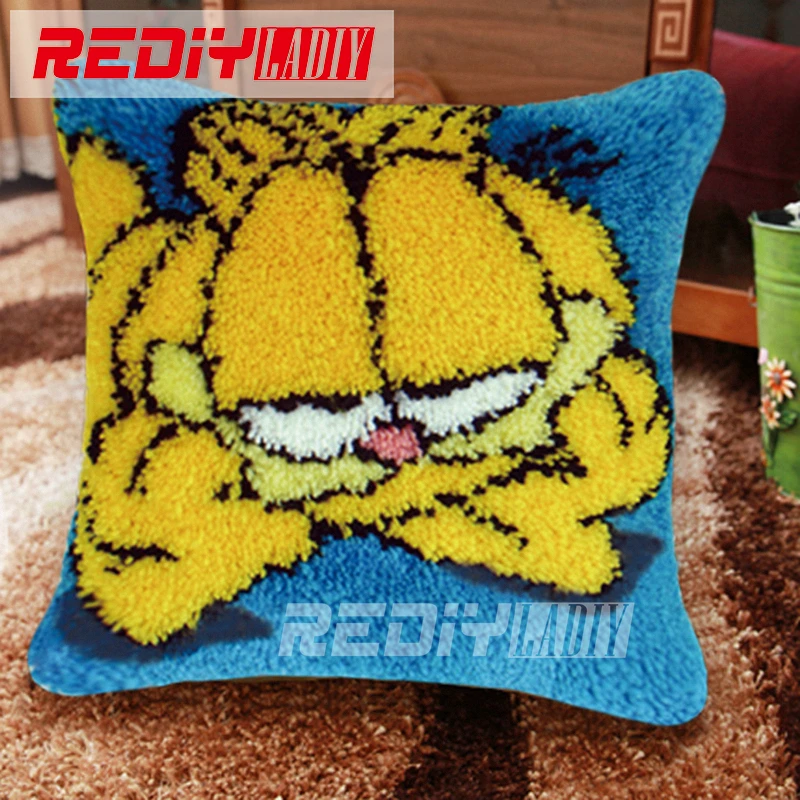 2019 3d Latch Hook Pillow Kits Yellow Garfield Diy Needlework
