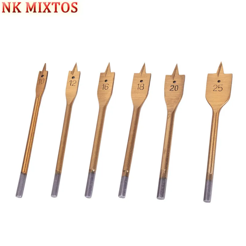 NK MIXTOS 6Pcs Wood Boring Drill Bit Set Hex Bits Flat Spade Drill Bits Set Hex Shank