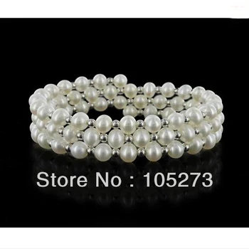 

Natural Pearl Jewelry AA 4-7MM White Color Cultured Freshwater Pearl Bracelet Round Shaper 7'' 3Rows Top Quality Free Shipping