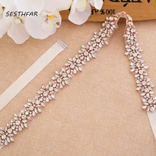 Свадебные ремни с кристаллами розового золота, стразы, цветы, свадебные аксессуары BeltJ165RG