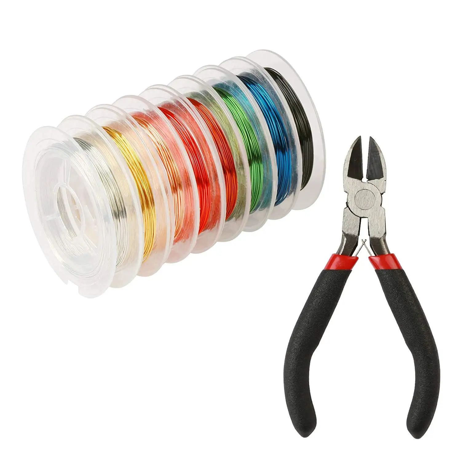 

METABLE 8 Pcs 0.4 mm Jewelry Beading Wire Roll Assorted Metallic Colours Copper Wires with Cutting Pliers Repair Tools Kit
