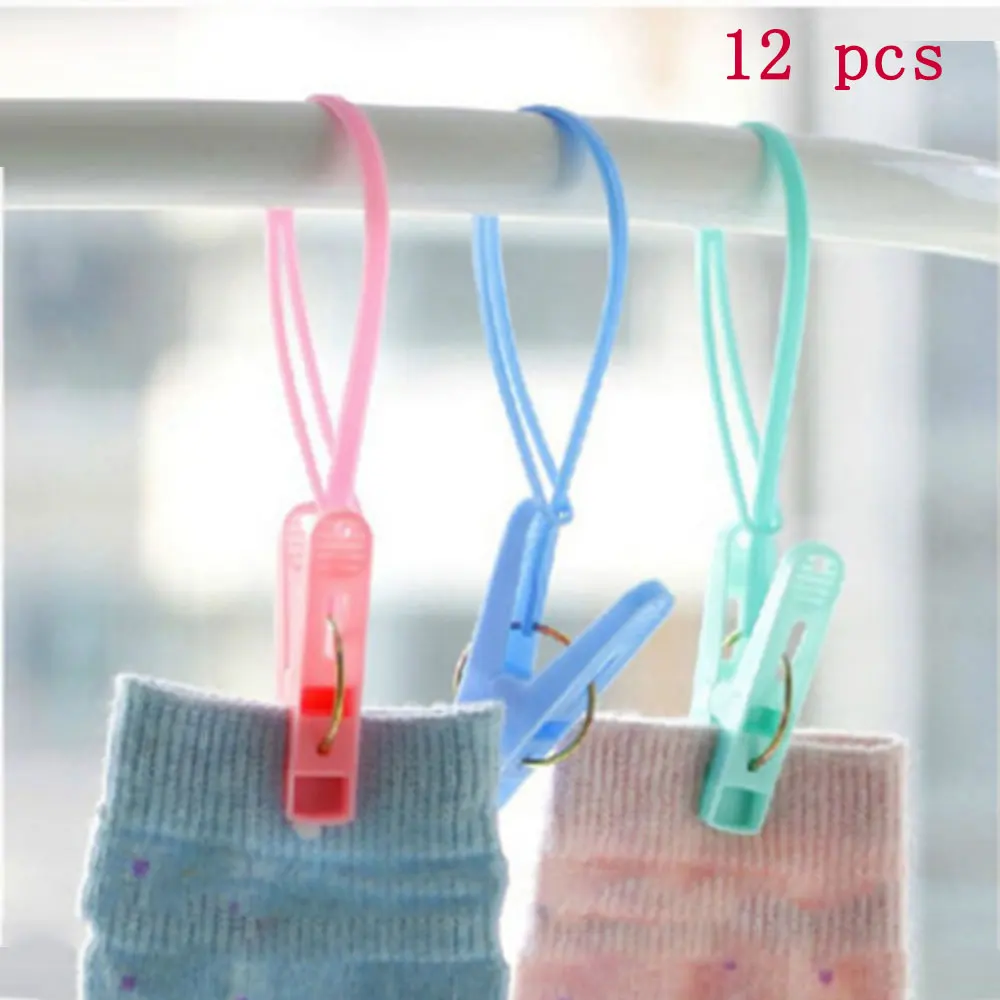 

12Pcs Mixed color plastic Clothes Pegs storage Clip Portable Home Hangers for clothes hanger drying rack Towel clothes pins