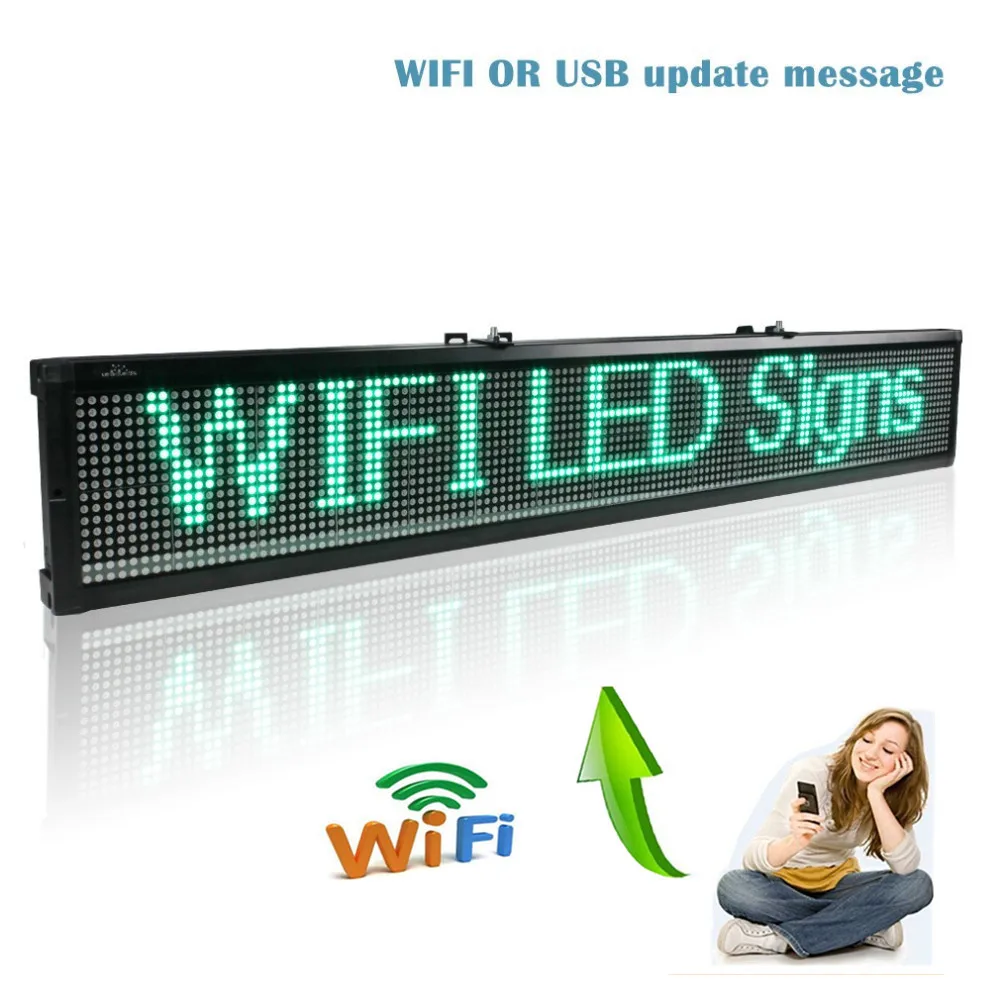 

40 x 6.3 inch Green LED sign wireless and usb programmable rolling information P7.62 indoor led display board