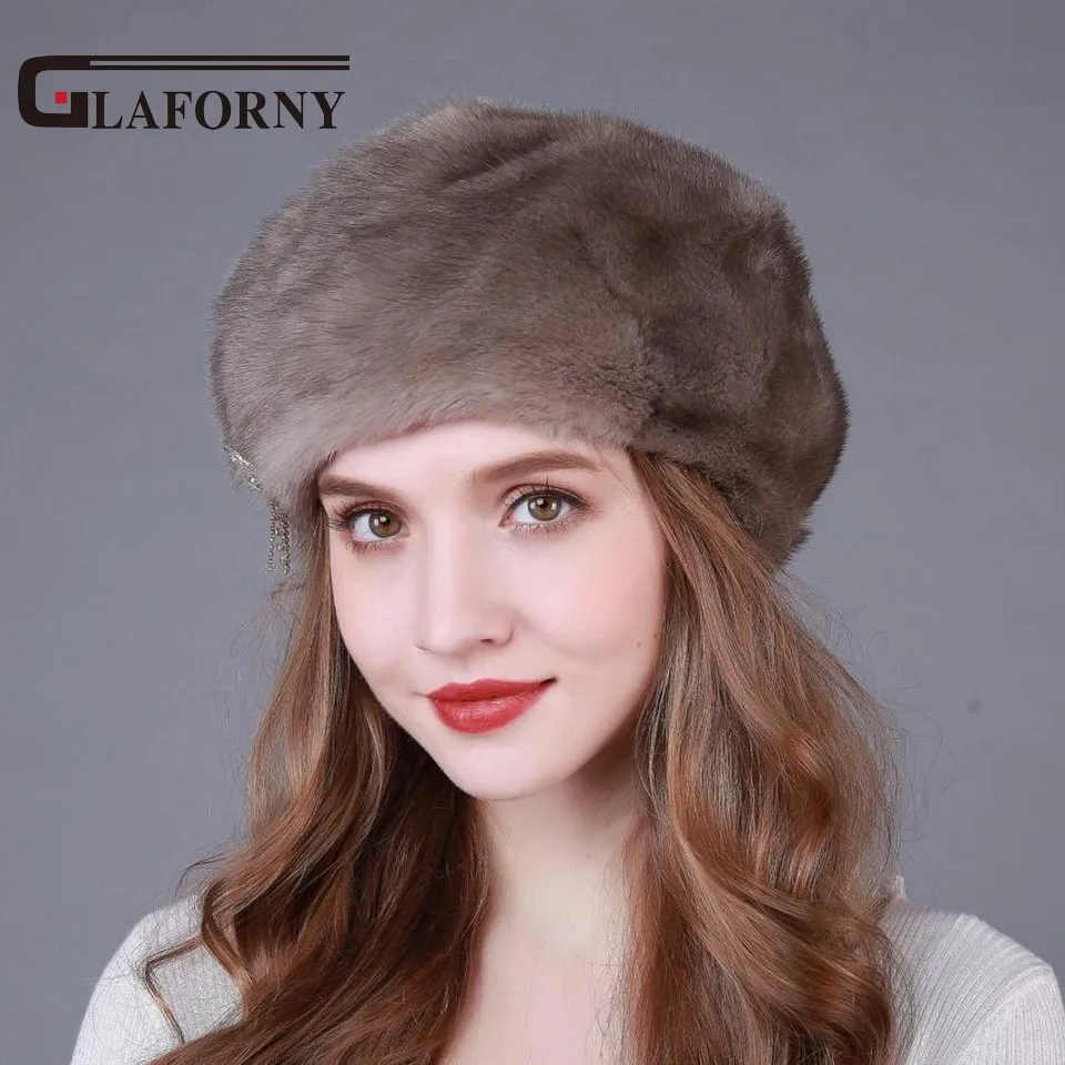 Glaforny 2018 Новое поступление шапки из натурального меха норки береты цельного