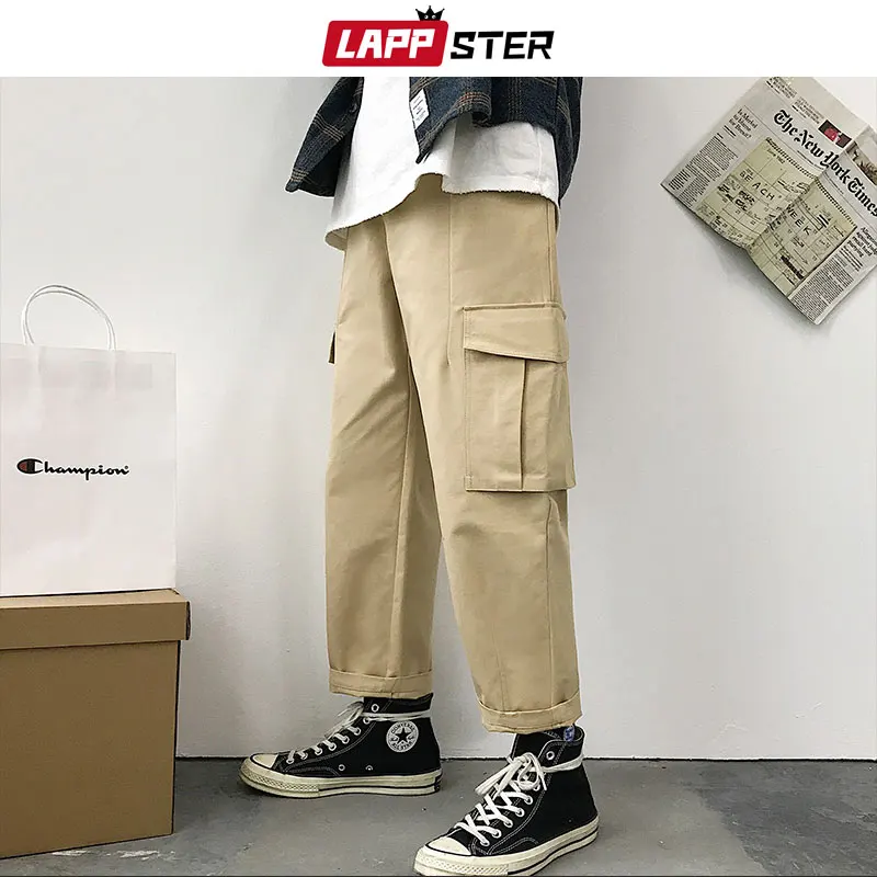

LAPPSTER Streetwear Cargo Pants Men 2019 Man Hip Hop Joggers Pants Male Wide Leg Big Pockets Harem Pants Loose Straight Trousers
