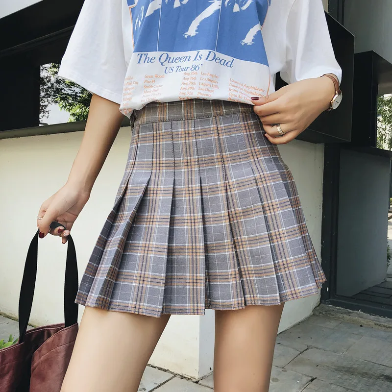 

2019 Summer Japan Korean Style Women Zipper High Waist Skirt School Uniforms For Girls Pleated Plaid Skirt Sexy Pink Mini Skirt