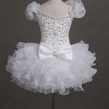 Wuzhiyi белый кристалл Бисер Паффи Симпатичные для маленькой принцессы платья для свадеб Праздничные платья для девочек высокого качества с цветочным узором для девочек