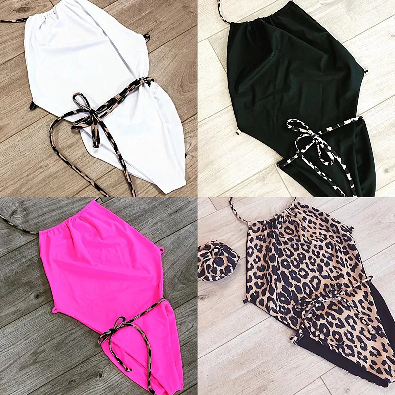 Women One Piece Leopard Monokini Beach Wear Female Bathing Swimming Suit Solid Color Swimwear Push Up Swimsuit Backless | Спорт и