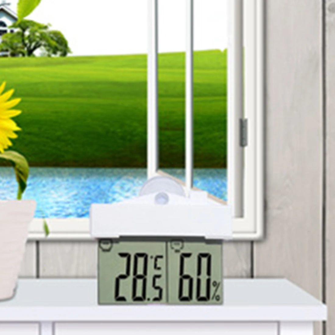 LCD Digital Window Thermometer Hydrometer Indoor Outdoor Weather