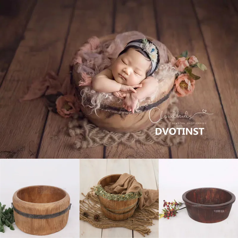 

Dvotinst Newborn Photography Props Baby Posing Basket Wooden Tub Retro Barrel Fotografia Accessorio Studio Shoot Photo Props