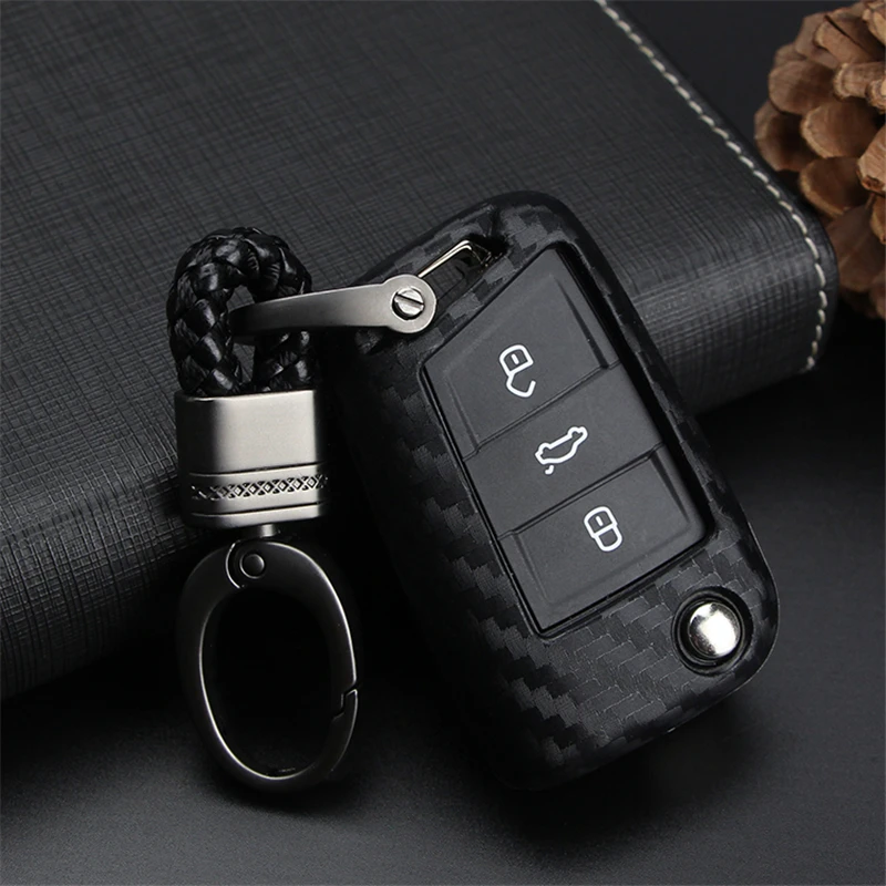 

Carbon Fiber Pattern Silicone Car Key Case Cover For Vw Volkwagen Golf 4 5 6 7 MK7 Gti r MK2 MK5 Polo Key Ring Shell Accessories