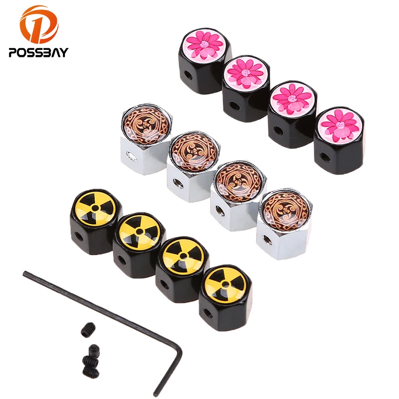 

POSSBAY 4Pcs/Set Universal Metal Car Tyre Air Valve Caps Bicycle Motorcycle Tire Valve Cap Car Wheel Accessories