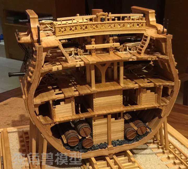 Scale 1/48 USS Bonhomme Richard section Ship model kits + Luxury INNER STRUCTURE Decoration model kits + wooden barrels