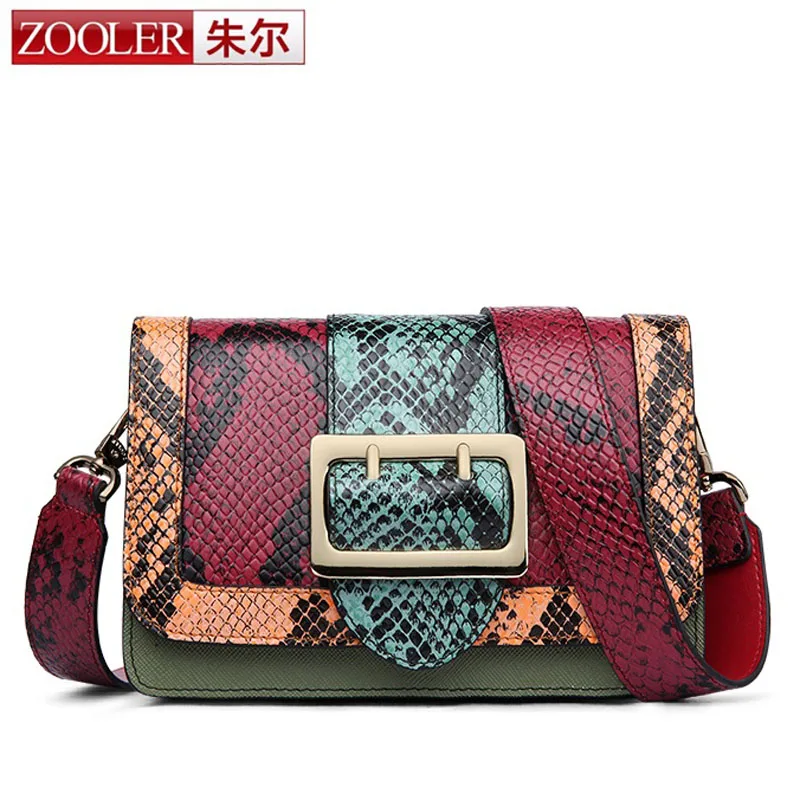 

ZOOLER Fashion Colored Cowhide Snap Women Day Clutch Shoulder Bag Small Serpentine Pattern Genuine Leather Cover bolsa feminina